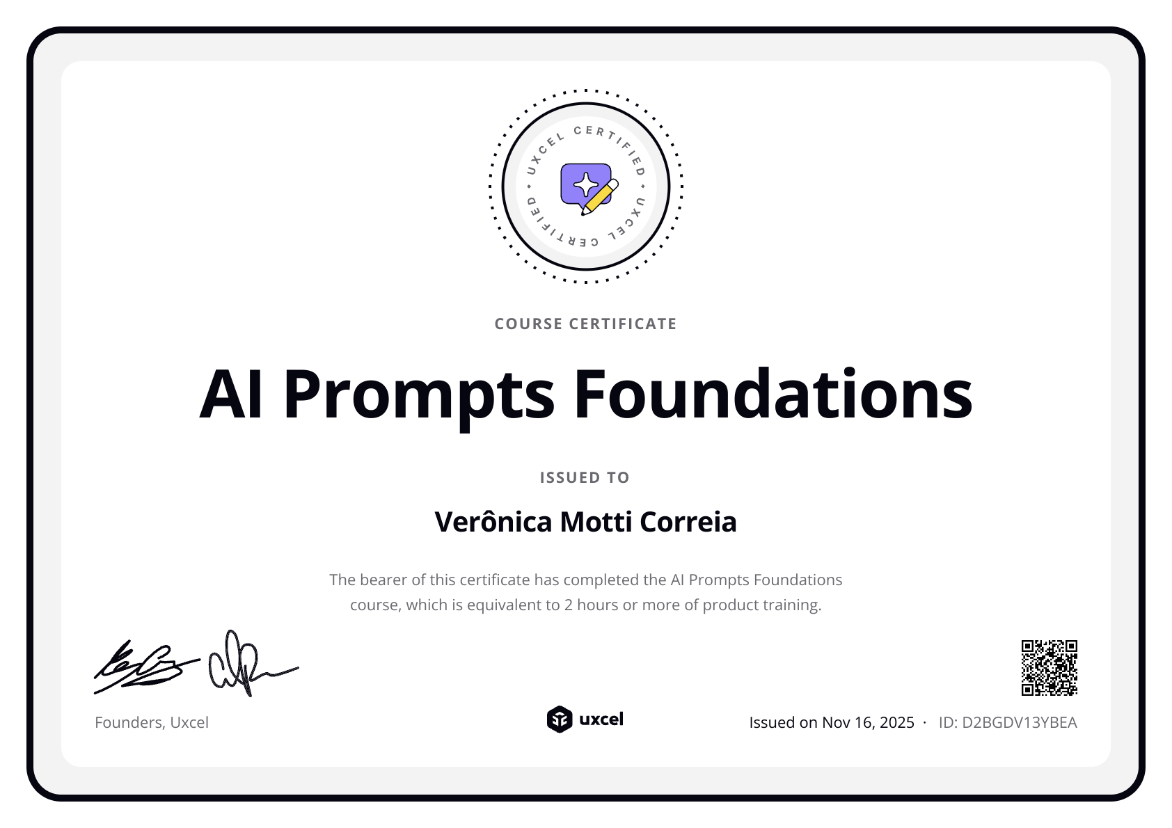 Verônica Motti Correia's certificate